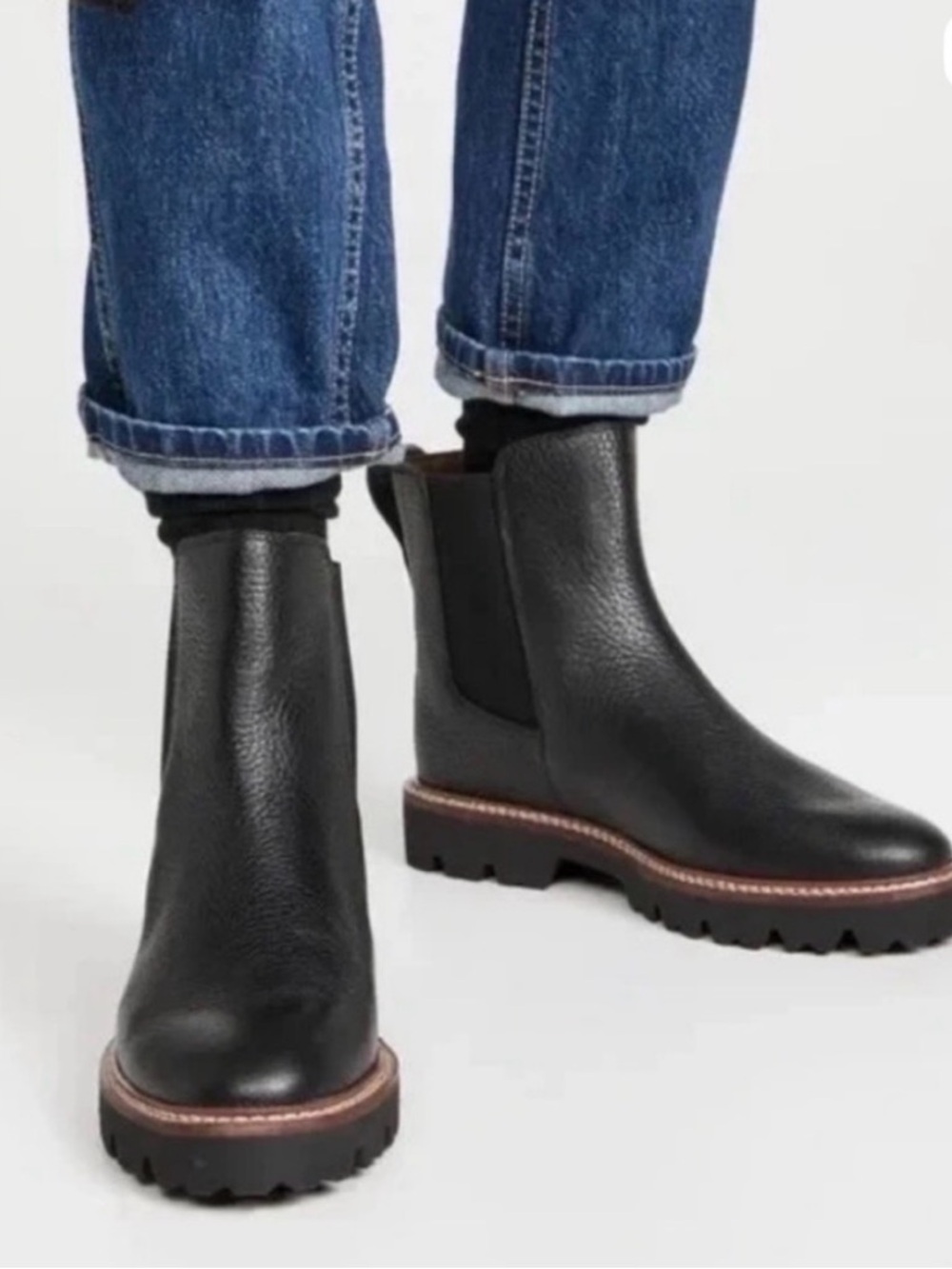 Madewell Black Leather Chelsea Lug Booties